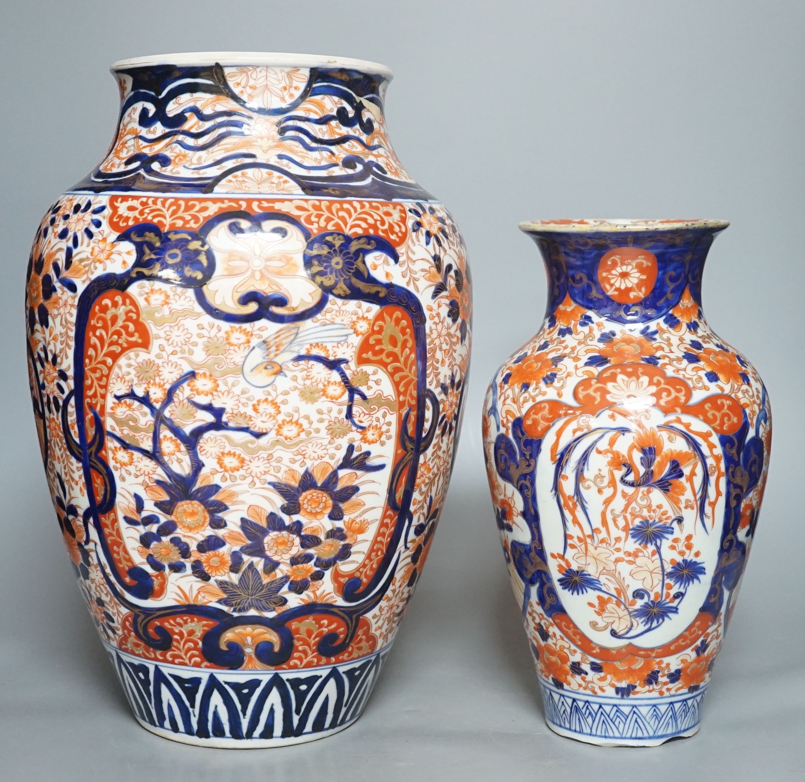 Two Japanese Imari vases, tallest 38cm